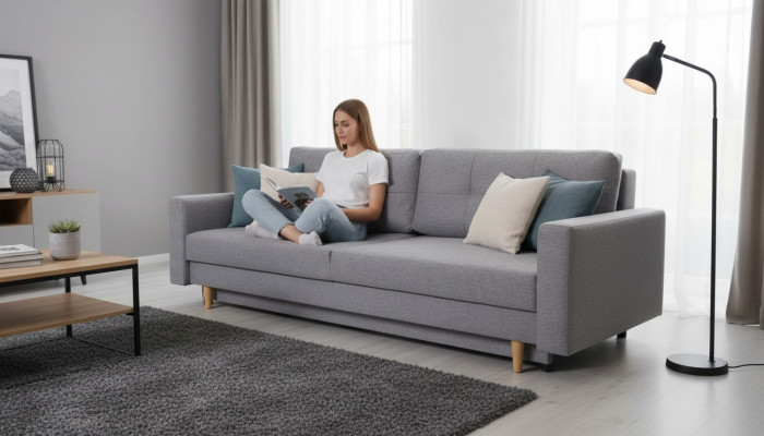 Sofa 3 miejsce do siedzenia Szara Sofa Styl Luksusowy Salon Nowoczesny Design Podkładka Materiał Nowość