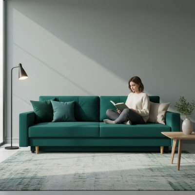 Funkcjonalna I mega wygodna 3-miejscowa rozkładana sofa w luksusowej zieleni