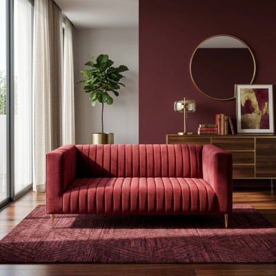 Sofa 2 miejsce do siedzenia Różowy Salon Nowoczesny Design Luksusowe Drewno Meble Podkładka Materiał Nowość