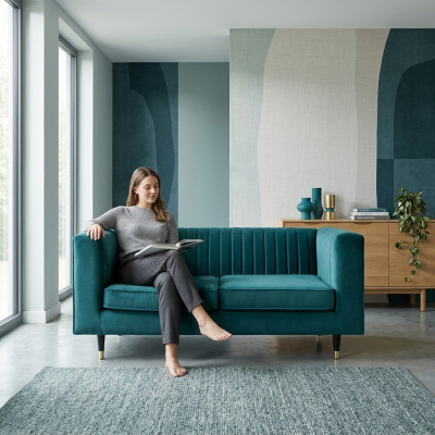 Sofa 2 miejsce do siedzenia Zielona Elegancka Nowoczesna Luksusowa Design Drewno Meble Podkładka Materiał Nowość
