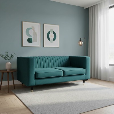 Sofa 2 miejsce do siedzenia Zielona Elegancka Nowoczesna Luksusowa Design Drewno Meble Podkładka Materiał Nowość