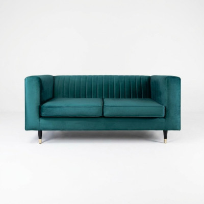 Sofa 2 miejsce do siedzenia Zielona Elegancka Nowoczesna Luksusowa Design Drewno Meble Podkładka Materiał Nowość