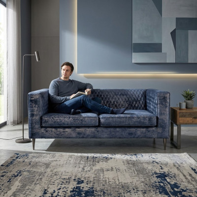 Sofa 2 miejsce do siedzenia Niebieska Elegancka Nowoczesna Luksusowa Design Drewno Meble Podkładka Materiał Nowość