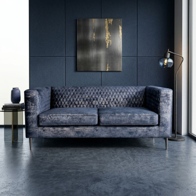 Sofa 2 miejsce do siedzenia Niebieska Elegancka Nowoczesna Luksusowa Design Drewno Meble Podkładka Materiał Nowość