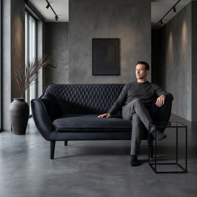 Sofa 2 miejsce do siedzenia Czarny Nowoczesny Salon Luksusowy Design Drewno Meble Podkładka Materiał