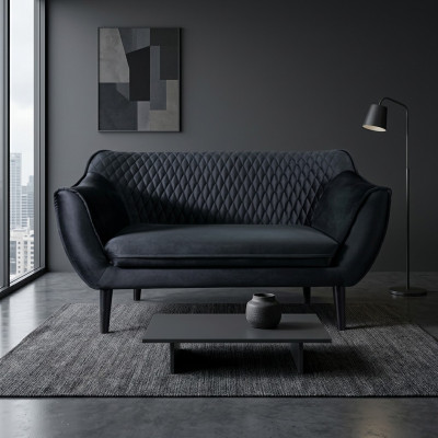 Sofa 2 miejsce do siedzenia Czarny Nowoczesny Salon Luksusowy Design Drewno Meble Podkładka Materiał