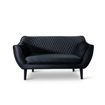 Sofa 2 miejsce do siedzenia Czarny Nowoczesny Salon Luksusowy Design Drewno Meble Podkładka Materiał