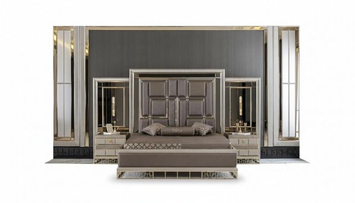 Łóżko Brązowe Eleganckie Sypialnia Design Piękne Luksusowe Łóżko Podwójne