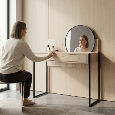 Toaletka Beżowa Sypialnia Lustro Meble Design Eleganckie Luksusowe Piękne Nowe