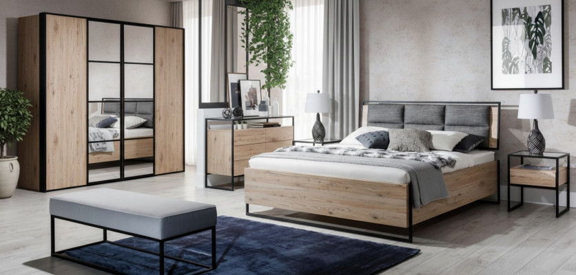 Łóżko Beżowe Loft Design Nowoczesne Łóżko Podwójne Sypialnia Eleganckie Meble Nowe