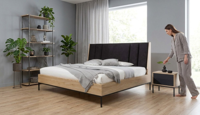 Zestaw Sypialnia Beżowe Łóżko Elegantes 2x Szafki nocne Luxury Modern New 3-częściowy.
