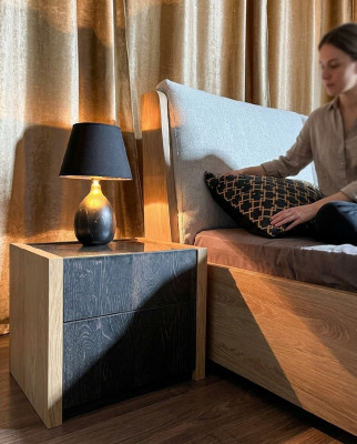 Stolik nocny Beż Sypialnia Elegancki design Luksusowe Drewno Drewno Szafki nocne