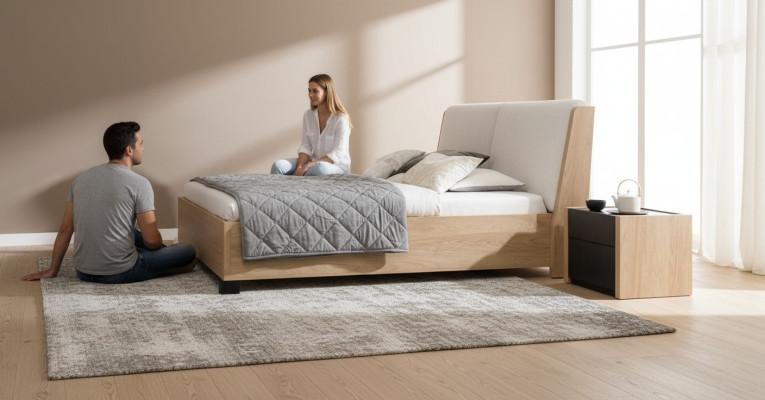 Łóżko Beżowe Drewno Design Nowoczesne Sypialnia Łóżko Podwójne Eleganckie Meble Nowe