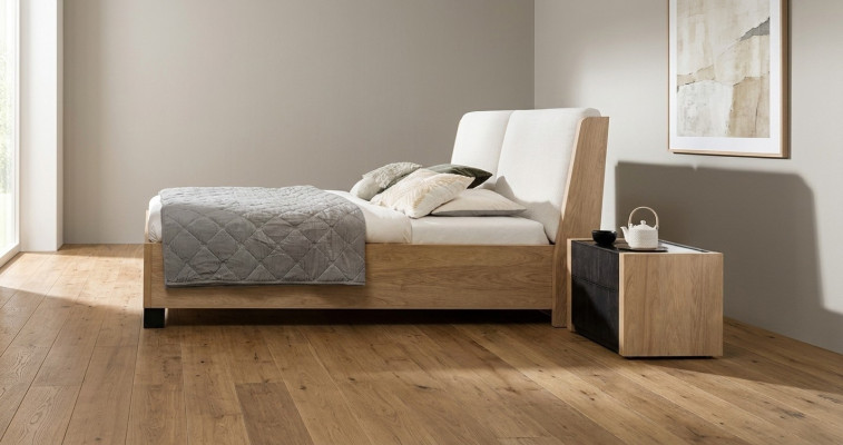 Łóżko Beżowe Drewno Design Nowoczesne Sypialnia Łóżko Podwójne Eleganckie Meble Nowe