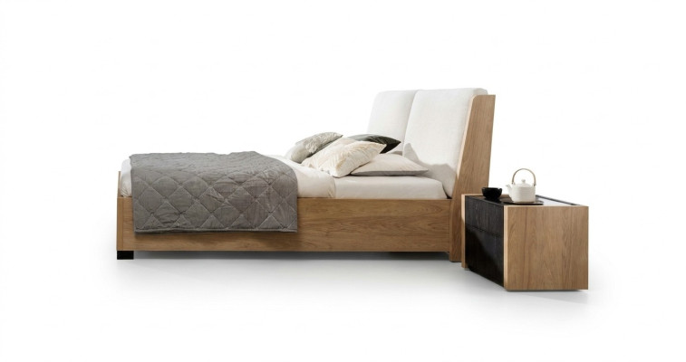 Łóżko Beżowe Drewno Design Nowoczesne Sypialnia Łóżko Podwójne Eleganckie Meble Nowe