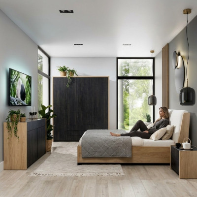 Szafa Czarny Drewno Sypialnia Design Nowoczesne Meble Szafa Szafa