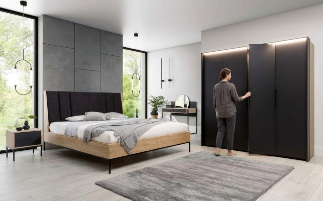 Zestaw Sypialnia Beżowe Łóżko 2x Szafki nocne Szafa Toaletka Luxury New 5-częściowy.