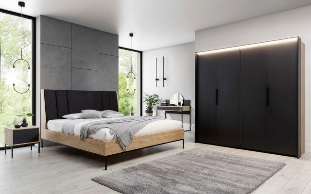 Zestaw Sypialnia Beżowe Łóżko 2x Szafki nocne Szafa Toaletka Luxury New 5-częściowy.