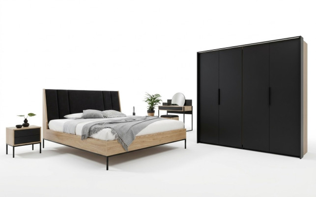 Zestaw Sypialnia Beżowe Łóżko 2x Szafki nocne Szafa Toaletka Luxury New 5-częściowy.