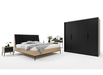Zestaw Sypialnia Beżowe Łóżko 2x Szafki nocne Szafa Toaletka Luxury New 5-częściowy.
