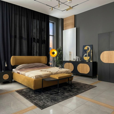 Łóżko Żółte Piękny Design Nowoczesne Sypialnia Łóżko Podwójne Eleganckie Meble