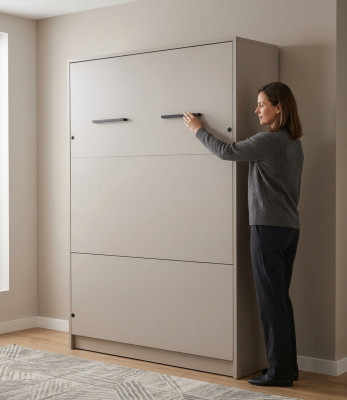 Łóżko z Biurko Szare Sypialnia Elegancki Design Nowoczesne Meble Luksusowe Nowość
