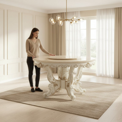 Stół obiadowy Biały Okrągły Klasyczna jadalnia Luksusowe Drewno stoły Elegancki design