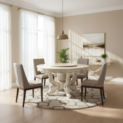 Stół obiadowy Biały Okrągły Klasyczna jadalnia Luksusowe Drewno stoły Elegancki design