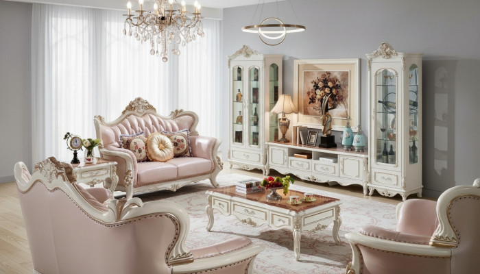 Gablota Biały Luksusowy Salon Meble Drewno Szkło Design Elegancka Klasyka
