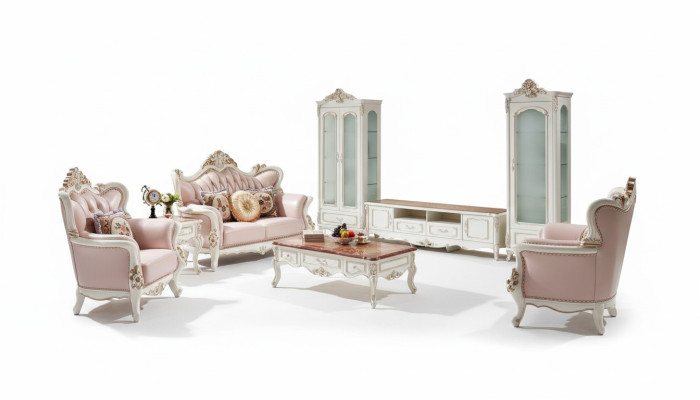 Gablota Biały Luksusowy Salon Meble Drewno Szkło Design Elegancka Klasyka