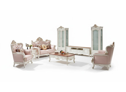 Gablota Biały Luksusowy Salon Meble Drewno Szkło Design Elegancka Klasyka