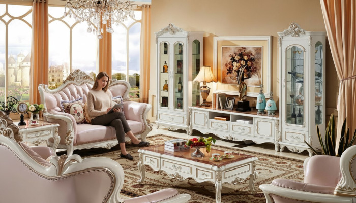 Gablota Biały Luksusowy Salon Meble Drewno Design Szafka szklana Gablota Classic