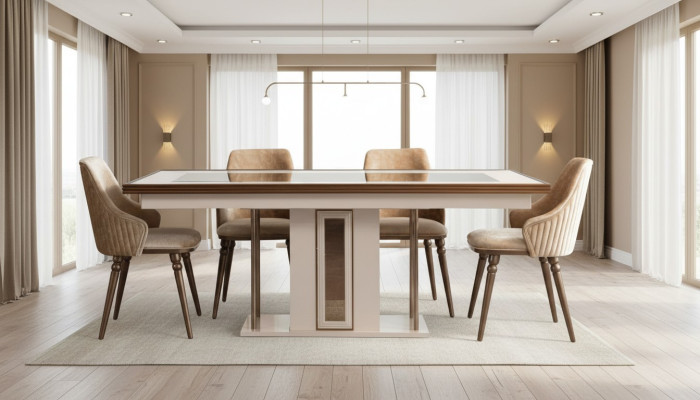 jadalnia Zestaw 4x fotele Stół obiadowy Design Meble grupa jadalniana Krzesło 5-szt.