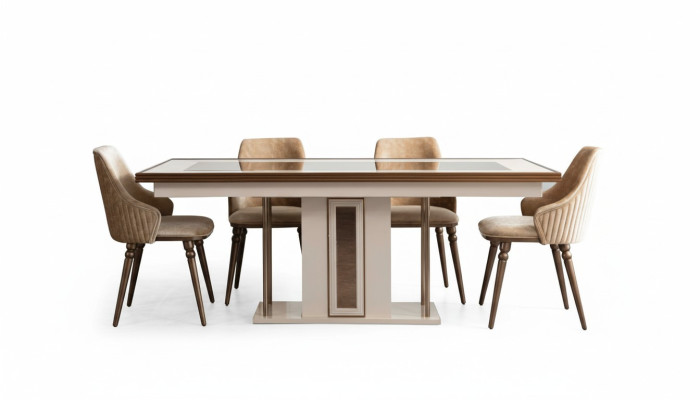 jadalnia Zestaw 4x fotele Stół obiadowy Design Meble grupa jadalniana Krzesło 5-szt.