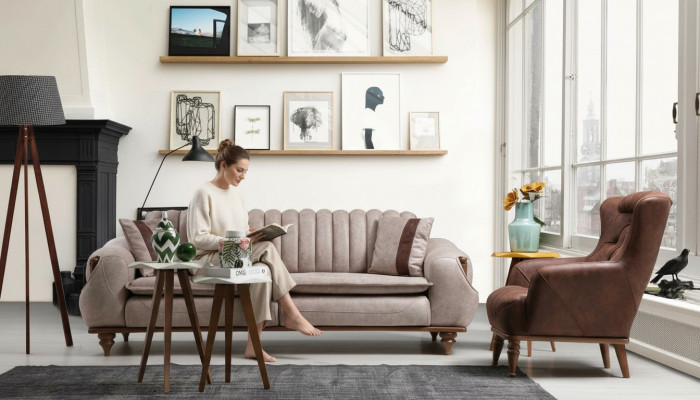 Designerski Zestaw sofowy 3+1 Siedziba stolik kawowy Narzuta na sofę Włókienniczy Brązowe Drewno