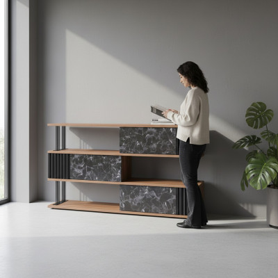 Szafka na dokument Półki Drewno Design Nowość Szafa Office System Meble Meble