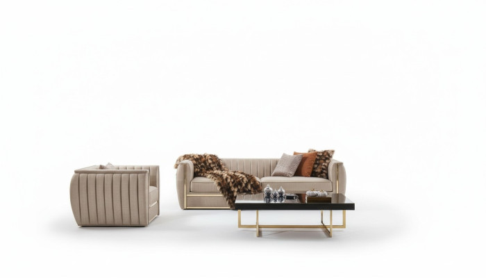 Design Zestaw sofowy 3+1 stolik kawowy Couch Podkładka Kolor beżowa sofa nowość