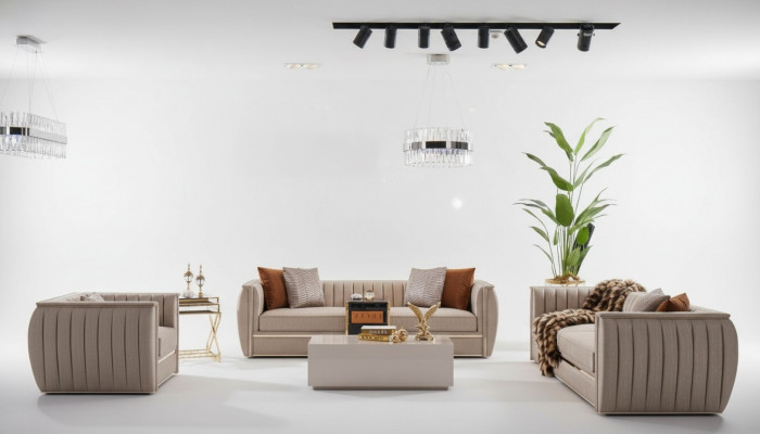 Luksusowy Zestaw Beżowy Zestaw sofowy 3+3+1 miejsce do siedzenia stolik kawowy Sofa Fotel Sofy 5szt