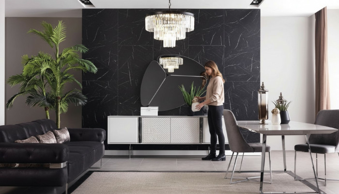 jadalnia Ustaw Sofa Tabela 4x Krzesło Zestaw Kredens Lustro Meble 8-szt