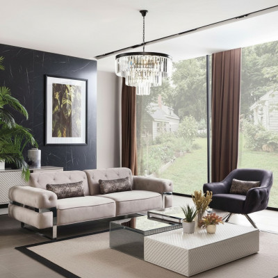 Designerska sofa do salonu 3 miejsce do siedzenia Podkładka trzyosobowa kanapa sofy beżowa