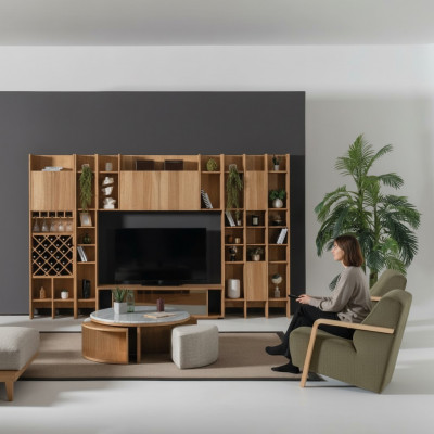 Zestaw mebli do salonu designerskiego Fotel 2x Jednostka ścienna stolik kawowy