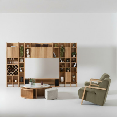 Zestaw mebli do salonu designerskiego Fotel 2x Jednostka ścienna stolik kawowy