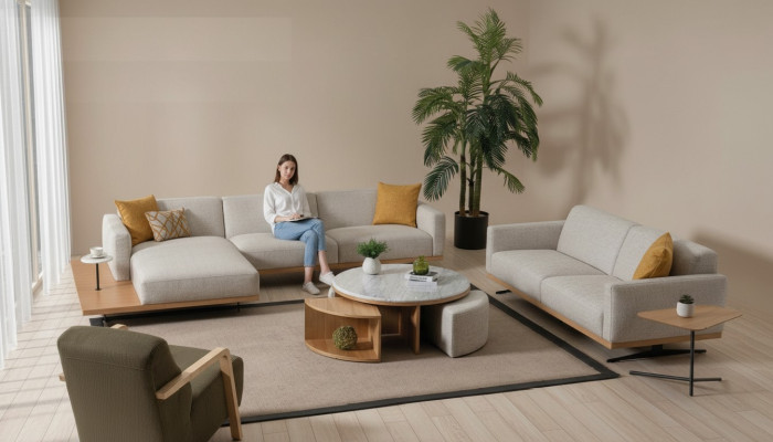Narożnikowa kanapa Sofa w kształcie litery L Fotel stolik kawowy Stolik Podkładka