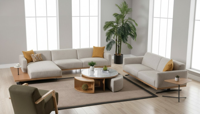 Narożnikowa kanapa Sofa w kształcie litery L Fotel stolik kawowy Stolik Podkładka
