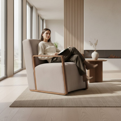 Fotel 1 miejsce do siedzenia Sofa Włókienniczy Materiał Kanapy Podkładka Design Meble New Grey