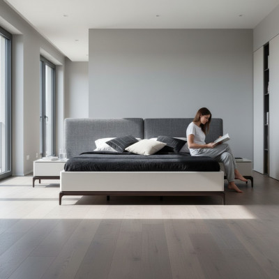 Nowoczesny Luksusowy Zestaw Sypialnia Łóżko + 2x Stolik nocny Hotelowe Meble łóżka Loft