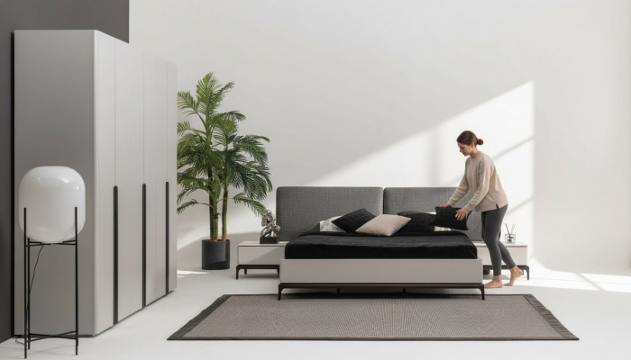 Łóżko Podkładka Design Luksusowe podwójne łóżko hotelowe Drewno Meble Jasnoszary Loft