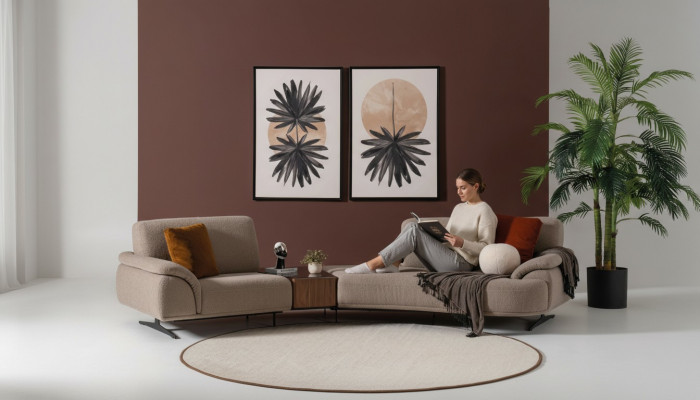 Sofa do salonu 5 Siedziba Włókienniczy Sofa Podkładka Sofy Nowa brązowa