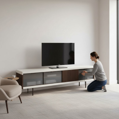 Szafka niska rtv Półka Kredens rtv Design Luxury Drewno Biały Meble 225cm