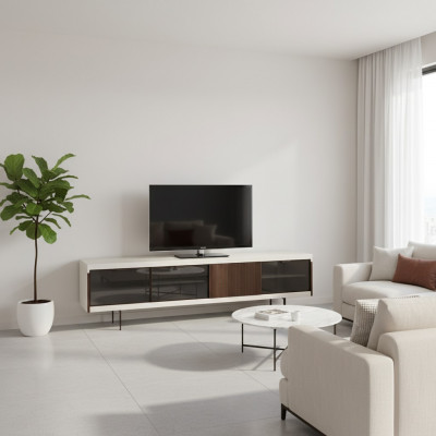 Szafka niska rtv Półka Kredens rtv Design Luxury Drewno Biały Meble 225cm